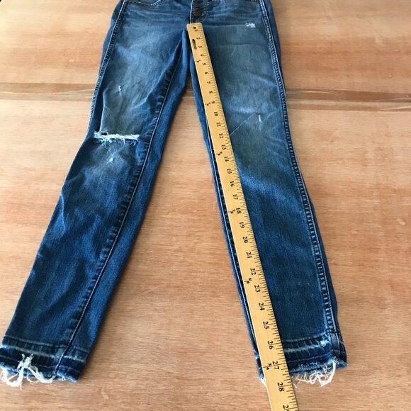 Madewell 10" High Rise Skinny Jeans Women 25 Blue Distressed Raw Hem Button Fly - Picture 7 of 14